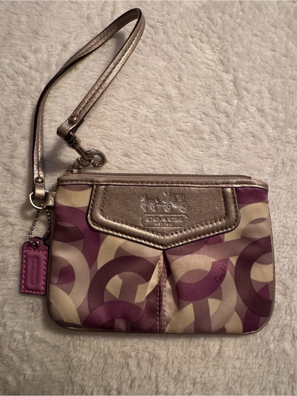 Coach Purple and Grey Madison Signature Wristlet